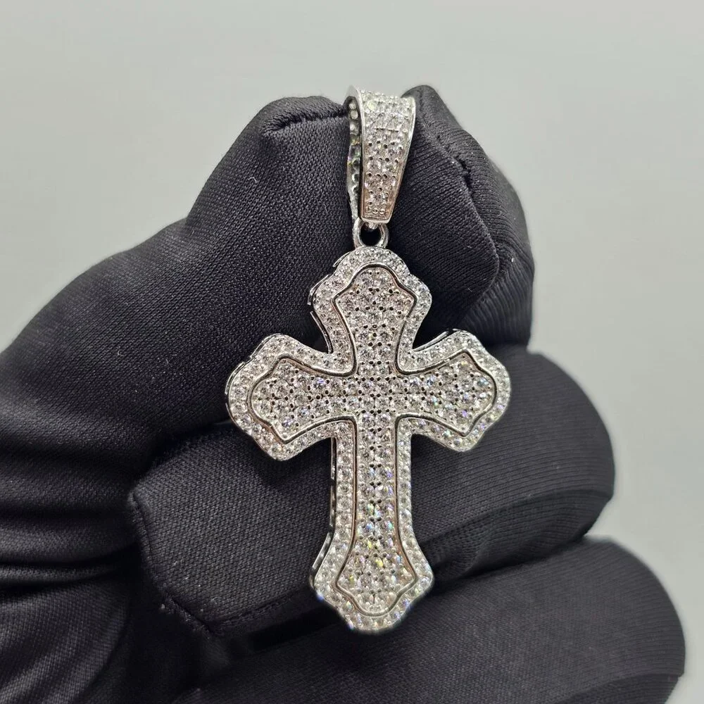 Sterling Silver 925 Rhodium Plated Cross Clear CZ Pendant